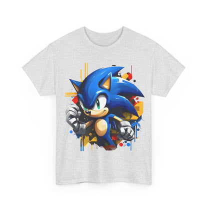 Sonic The Hedgehog Unisex Graphic Tee - Vibrant Art Tee Featuring Iconic Hedgehog Design in grey, capturing Sonic's energetic aesthetic against a stylish neutral background.