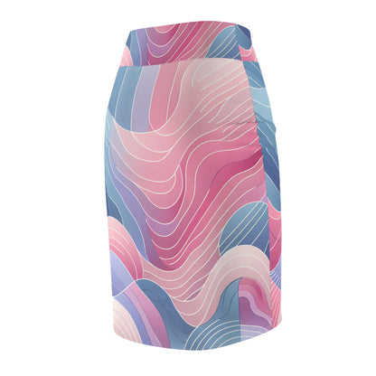 Serena Valentina Abstract Pastel Gradation Pencil Skirt showcasing a stylish design with a seamless transition of pink, purple, and blue hues, perfect for a luxurious fashion statement.
