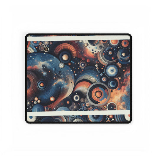 Stellar Nebulous Desk Mat viewed from the top, revealing its stunning cosmic aesthetic with radiant colours and complex patterns, ideal for enhancing the elegance of your office.