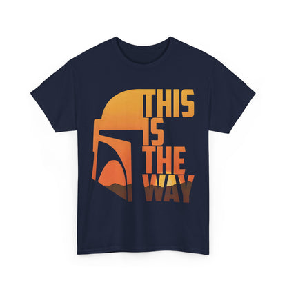 Mandalorian Star Wars 'This is the Way' Logo Graphic Unisex Tee Shirt in deep navy, prominently featuring the striking helmet design alongside the empowering message.