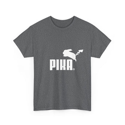 Front view of the stylish Pokemon Character Puma Logo Graphic T-Shirt featuring the iconic Pika design, perfect for fashion enthusiasts.