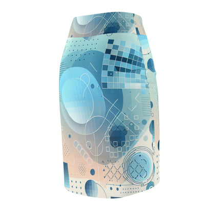 Back view of the Art-Inspired Pencil Skirt by Dazzling Dreams Studio, illustrating the perfect fit and elegant silhouette that enhances femininity.