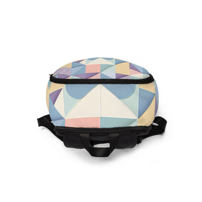 FitSpark Elite Geometric Pattern Gym Backpack by Dazzling Dreams Studio displayed in a serene setting, highlighting its spacious compartments and contemporary luxury design.