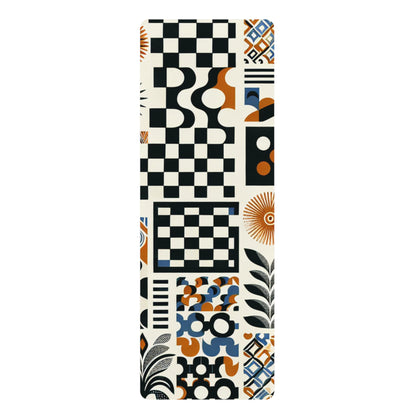 Evelyn Chicane Contemporary Pattern Yoga Mat by Dazzling Dreams Studio, showcasing vibrant checkerboard design on a white background, epitomising luxury and modern fitness in yoga.