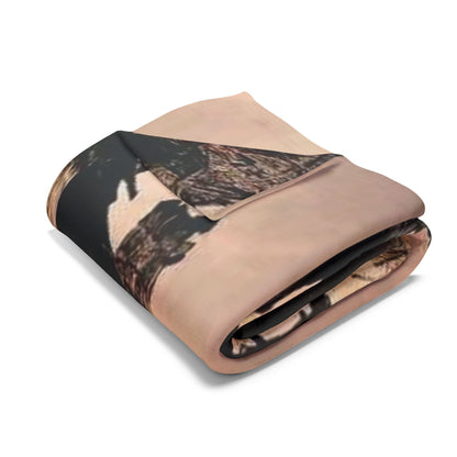 Folded Decorative and Warm Halloween Spooky Arctic Fleece Blanket displaying intricate haunted house artwork.