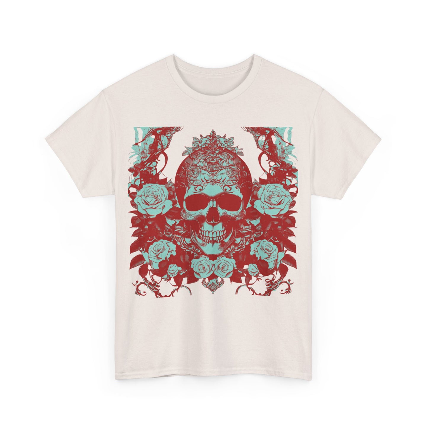 Skulls and Roses Cotton Tee, Unisex Graphic Shirt, 7 color choice