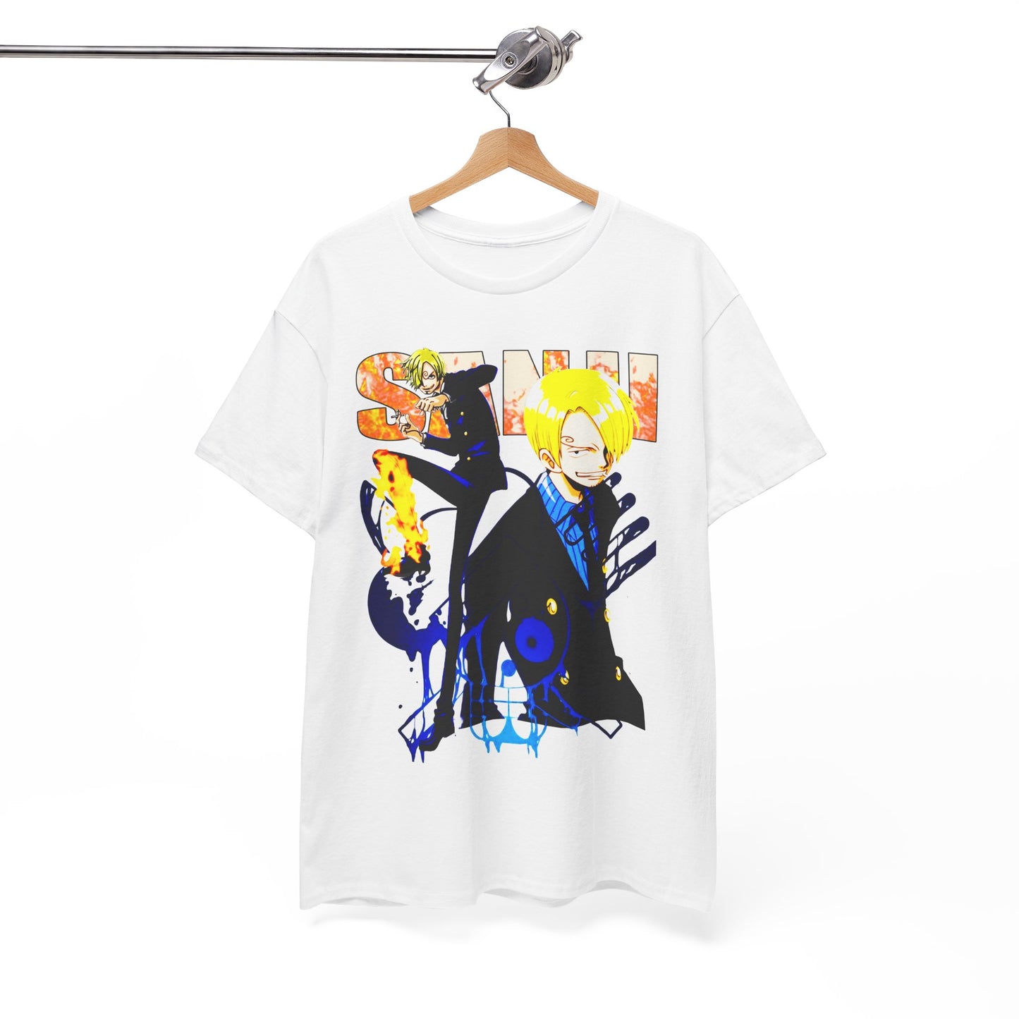 Premium white t-shirt featuring an exquisite anime design of Sanji, showcasing eye-catching illustrations and a modern, trendy aesthetic.