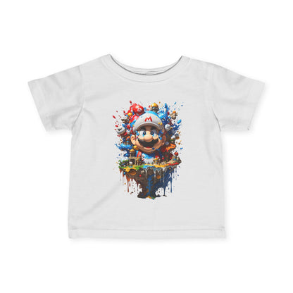 Stylish Unisex Baby's Computer Game Graphic Tee in white, showcasing a playful Mario graphic, perfect for little gamers aged 6 months to 2 years.