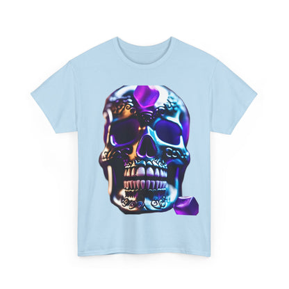 Demon Skull Graphic T-Shirt in light blue, featuring a stunning and intricate demon skull design, epitomising urban streetwear style.