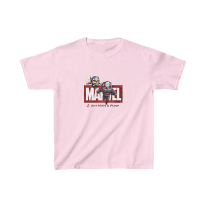 Unisex Kids Ant-Man Movie Cotton T-Shirt Tee in soft pink, artistically displaying Ant-Man and Wasp, ideal for adding a dash of superhero flair to any child's wardrobe.