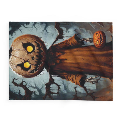 Chic Decorative and Warm Halloween Spooky Arctic Fleece Blanket highlighted with a gothic pumpkin motif, designed to bring an alluring aesthetic to your autumn decor.