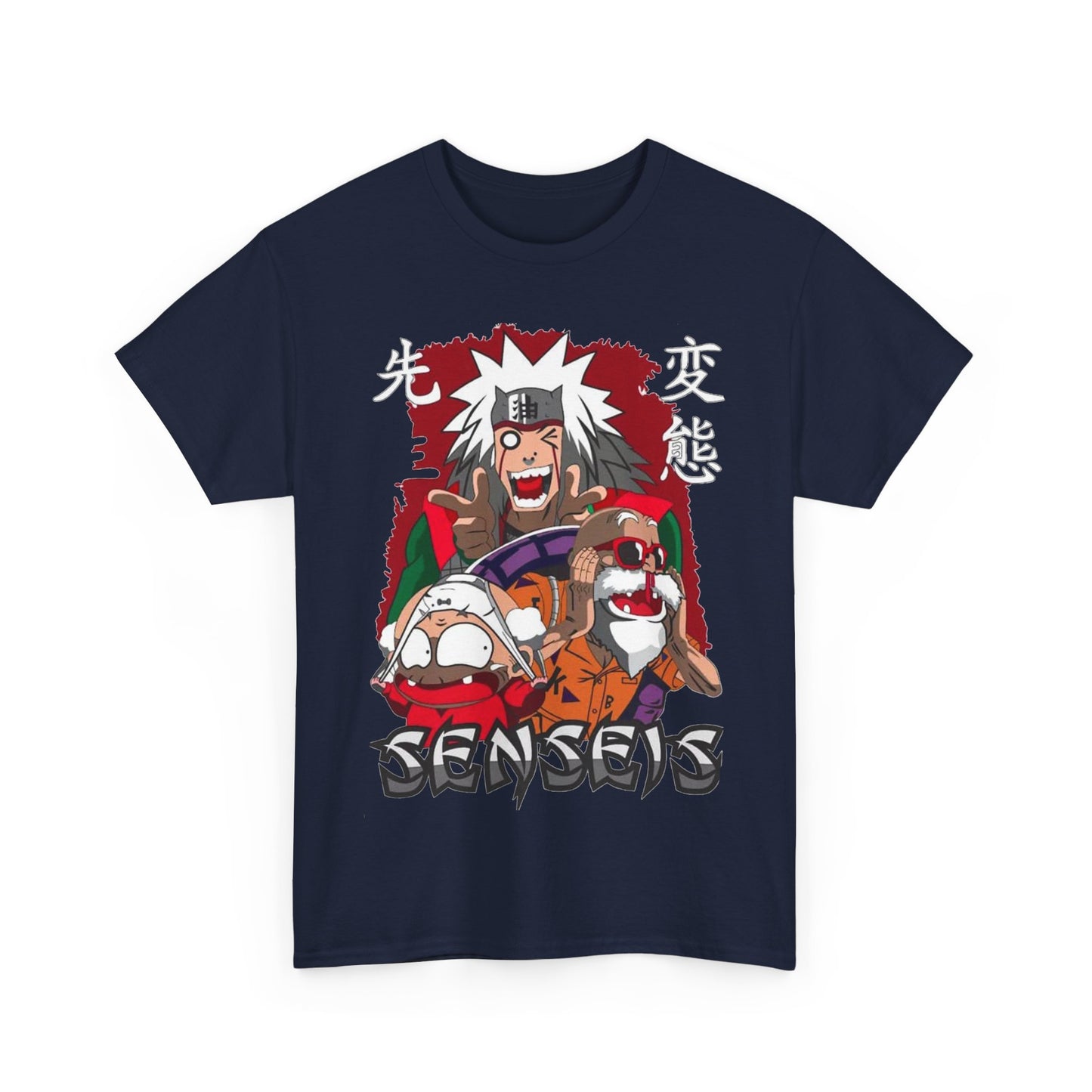 Luxurious navy blue Trendy Anime Vibes T-shirt featuring bold graphic design showcasing vibrant characters with striking expressions, perfect for anime enthusiasts.