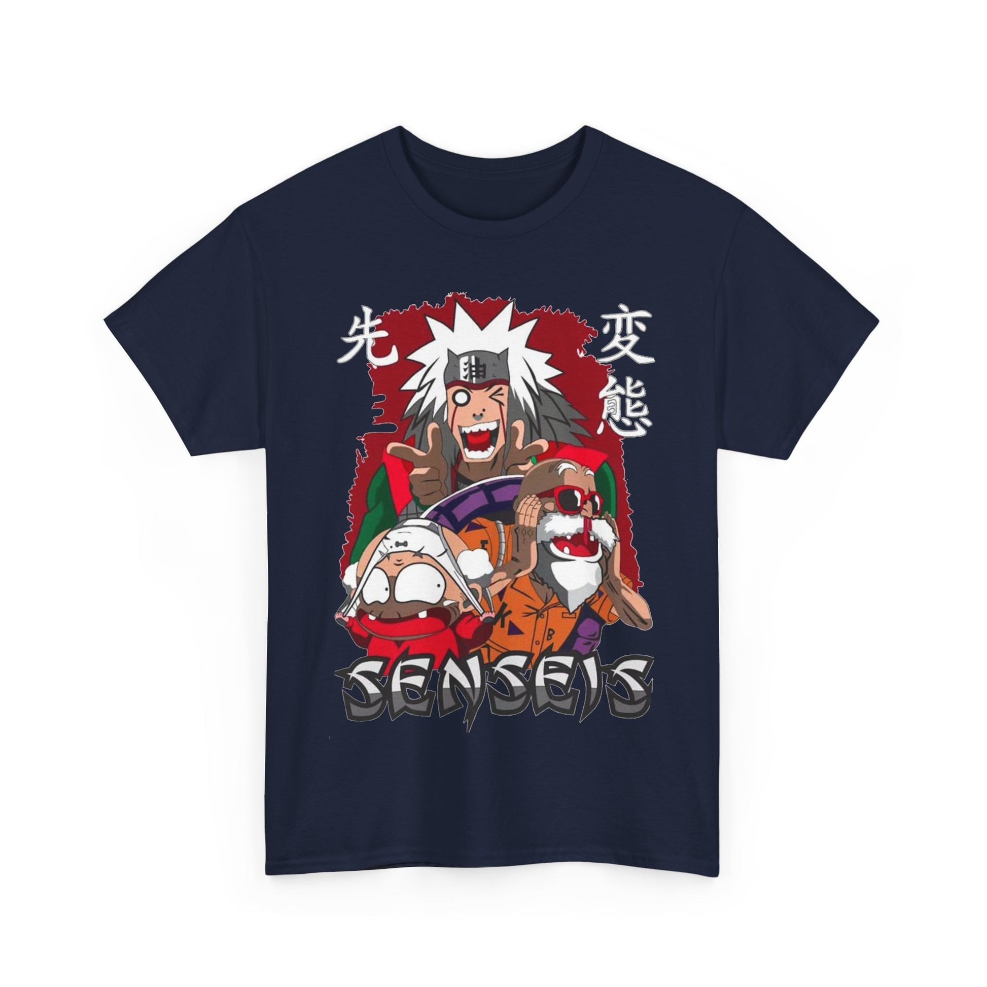 Luxurious navy blue Trendy Anime Vibes T-shirt featuring bold graphic design showcasing vibrant characters with striking expressions, perfect for anime enthusiasts.