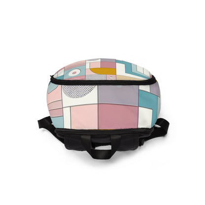 Stylish modern geometric backpack by Dazzling Dreams Studio, featuring a spacious interior and adjustable straps, designed for trendsetters seeking a blend of fashion and functionality.