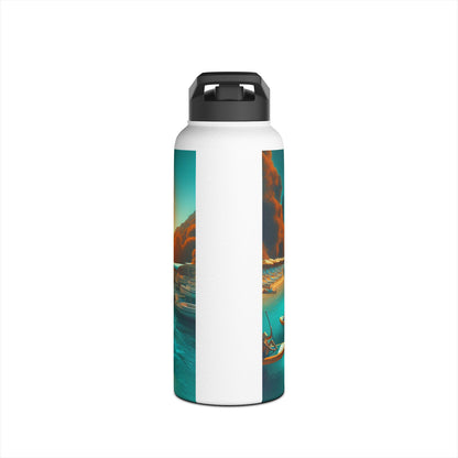 Luxury Fantasy Paddleboarding Stainless Steel Water Bottle showcasing captivating ocean scenery, designed for hydration while paddleboarding adventures.