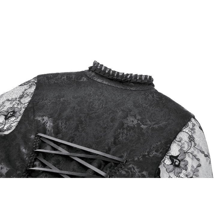 Dark In Love gothic heart-shaped tailcoat featuring exquisite lace and ruffled details, elegantly draping in black.