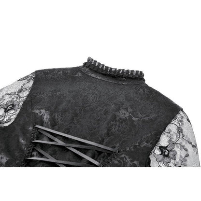 Dark In Love gothic heart-shaped tailcoat featuring exquisite lace and ruffled details, elegantly draping in black.