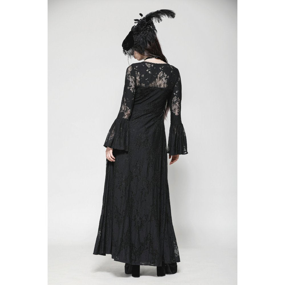 Elegant silhouette of the Emersyn Long Robe with a flowing design and front-tie detail, embodying a gothic victorian style perfect for sophisticated evenings.