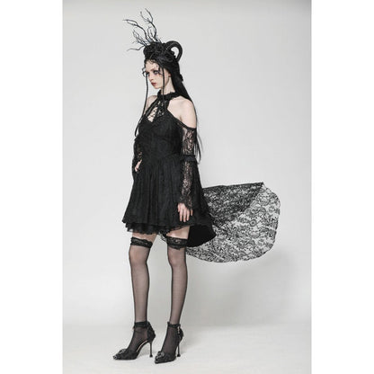 Styled outfit display of the Dark in Love Gem Gothic Vine Lace Tail Dress, creating a high-fashion look that embodies gothic elegance and luxury.