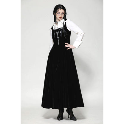 Full view of the Dark In Love Lux Black Velvet Maxi Dress, exuding elegance and gothic charm suitable for evening wear.