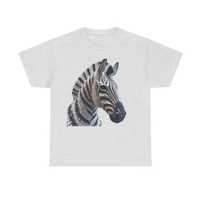 Zebra Elegance Unisex Graphic T-Shirt in heather grey, featuring an elegant zebra sculpture illustration that embodies creative style and comfort.