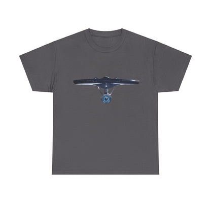 USS Enterprise Star Trek Graphic Unisex T Shirt Tee in charcoal grey, highlighting the USS Enterprise in a sophisticated style for avid science fiction lovers.