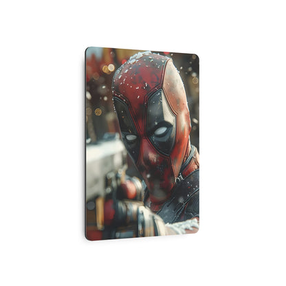 Detailed view of the Deadpool Metal Art Poster emphasizing the high-quality matte aluminium finish, perfect for luxurious wall décor.
