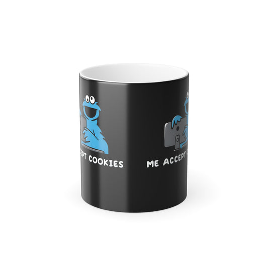 Sophisticated view of the Muppets Cookie Monster 11oz Colour Morphing Mug, emphasising the delightful graphic and charming text, perfect for a luxurious experience.