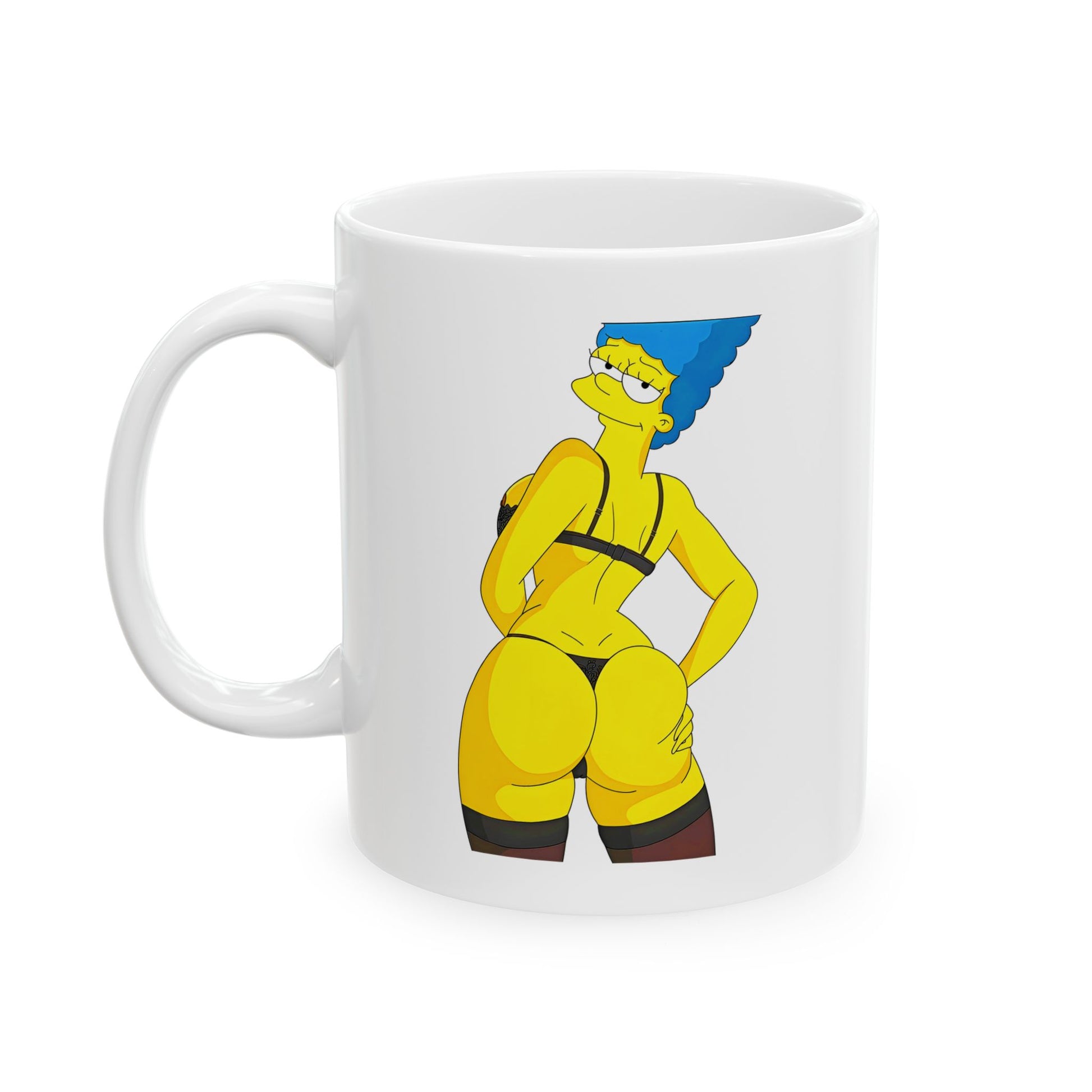 Marge Simpson Curvaceous Charm Ceramic Mug with vibrant colours capturing Marge's iconic yellow skin and blue hair, adding a cheeky twist to your beverage routine.