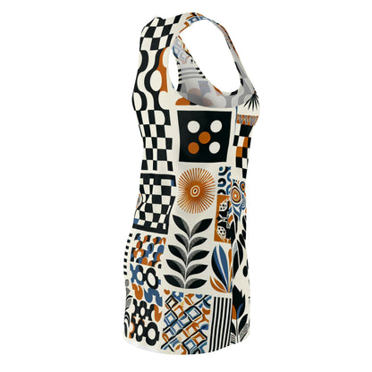 Elegant model wearing the Evelyn Chicane Racerback Dress from Dazzling Dreams Studio, displaying the flattering racerback style and exceptional comfort perfect for summer outings.