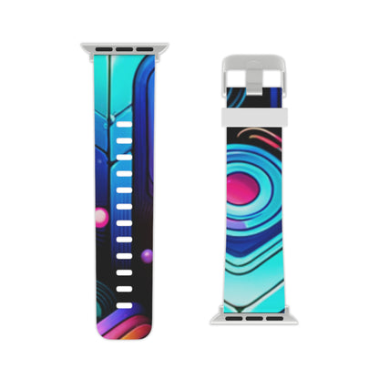 Lifestyle depiction of the Vibrant Neon Abstract Apple Watch Band by Dazzling Dreams Studio, enhancing a fashionable outfit and showcasing bold colour vibrancy.