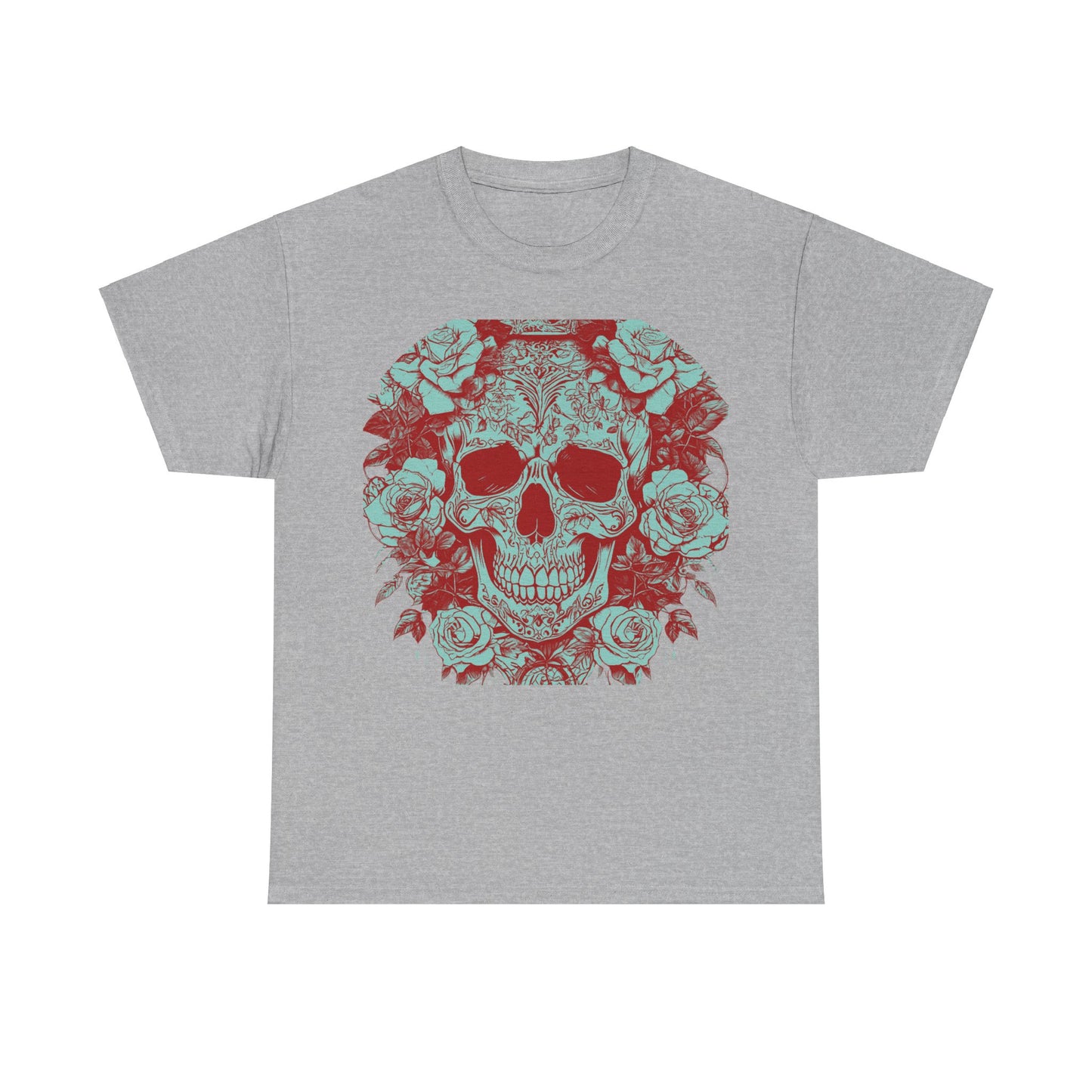 Skulls and Roses Cotton Tee, Unisex Graphic Shirt, 7 color choice