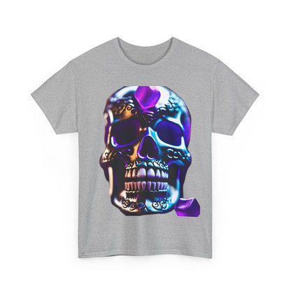 Demon Skull Graphic T-Shirt in grey, adorned with a striking demon skull graphic, an ideal choice for bold fashion statements.