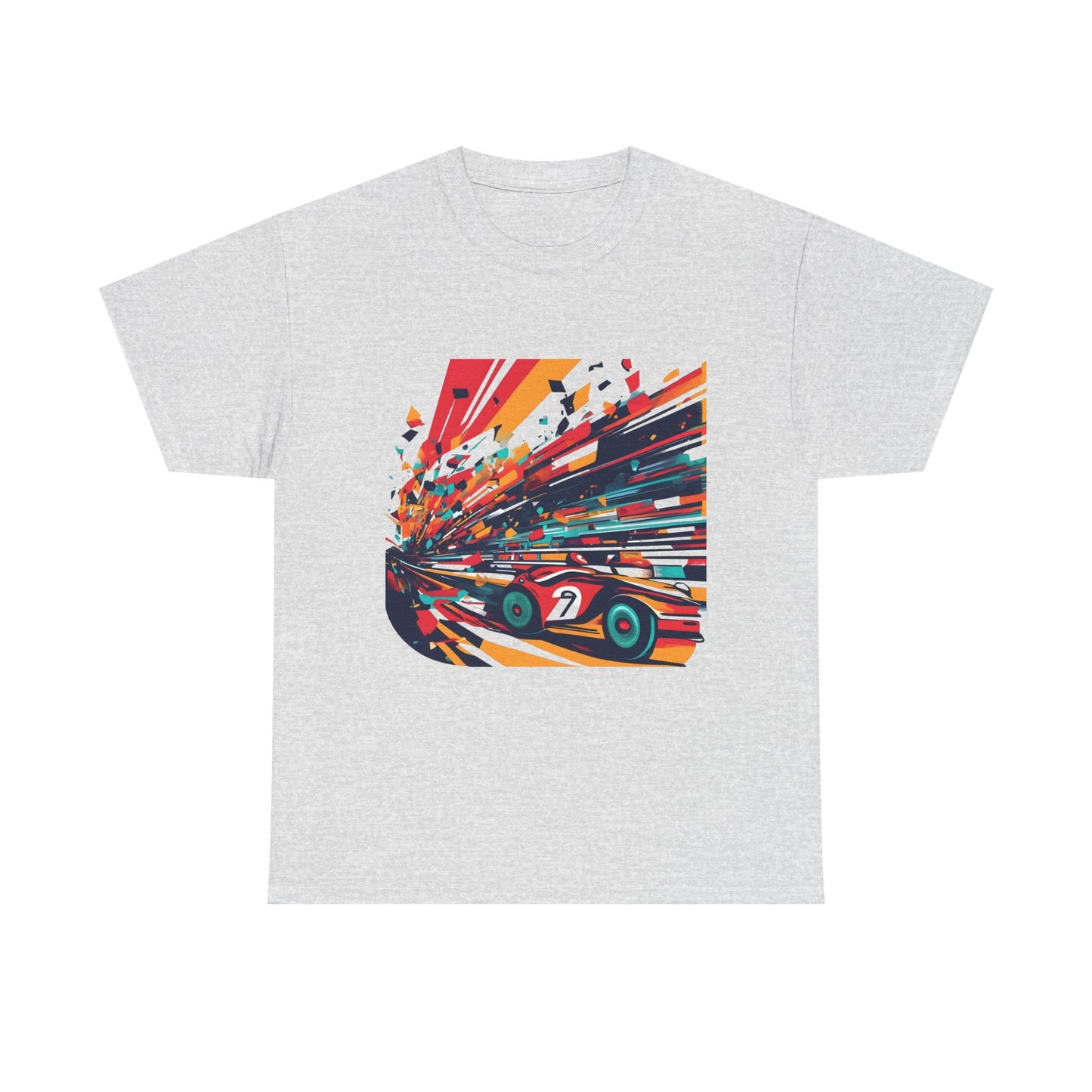 Retro Racing Vintage Car Graphic T-Shirt in light grey, featuring an eye-catching vintage racing car design, a quintessential piece for stylish individuals.