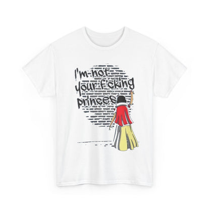 Snow White Funny Womens Graphic T-Shirt featuring an avant-garde depiction of Snow White against a graffiti backdrop, conveying a message of empowerment and individuality.