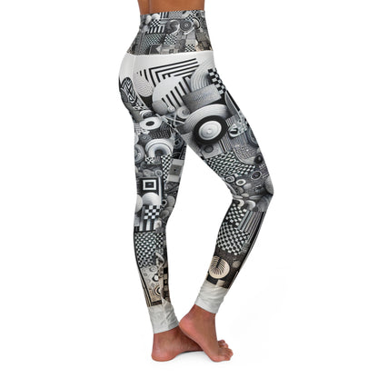 Stylish flat lay of Valentina Belleveau High-Waisted Leggings by Dazzling Dreams Studio, highlighting the bold contemporary patterns and luxurious aesthetic for trendy workout gear.
