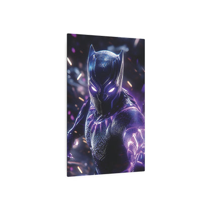 Stunning Black Panther Metal Art Poster displayed in a vertical orientation, emphasising the intricate details and luxurious textured finish for sophisticated wall décor.
