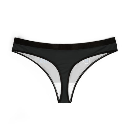 Elegant black thong panties with a sheer design, featuring a luxurious finish and intricate detailing, perfect for sophisticated intimate wear.