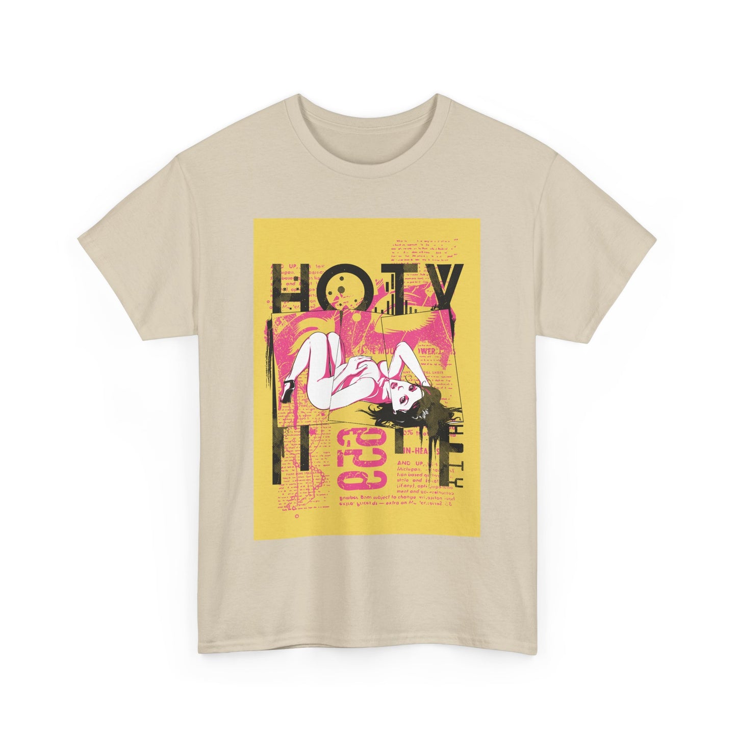 Men's luxurious graphic t-shirt featuring a bold 'HOTY' design, showcasing vibrant colours and artistic imagery for a standout fashion statement.