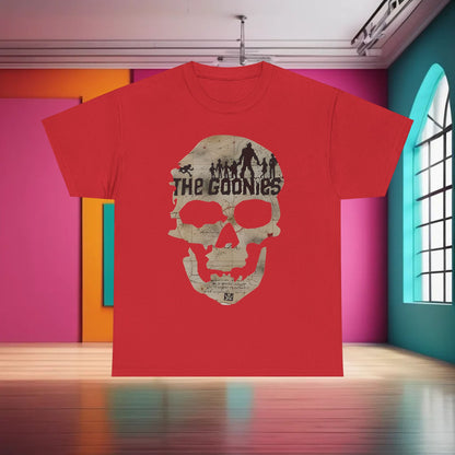Refined The Goonies Graphic T-Shirt in vibrant red, displaying a captivating skull motif, tailored for fans seeking a statement piece.