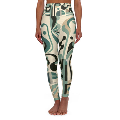Vivienne Starlight High-Waisted Leggings by Dazzling Dreams Studio showcasing a pastel green checkerboard pattern and abstract design, perfect for athletic chic.