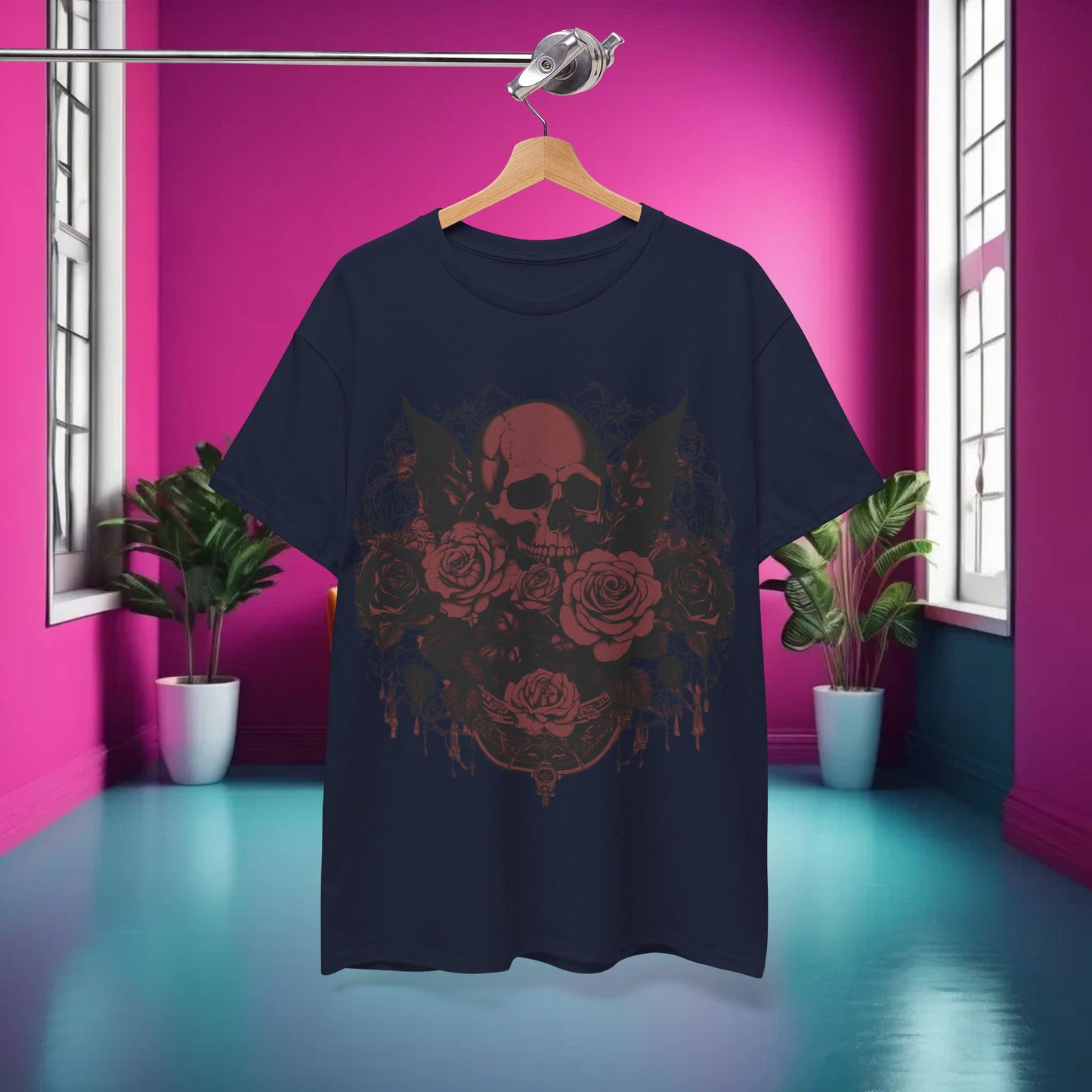 Skulls and Roses Cotton Tee, Unisex Graphic Shirt, 7 color choice