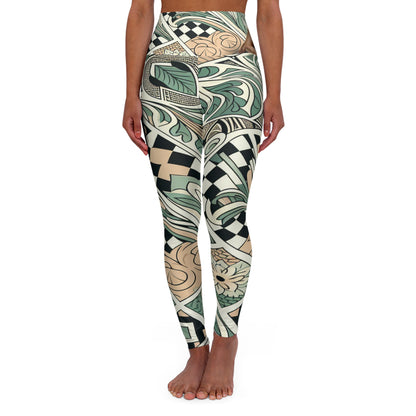 Vivienne Belmont High-Waisted Leggings by Dazzling Dreams Studio featuring a stylish pastel green checkerboard design, perfect for yoga and fitness activities.