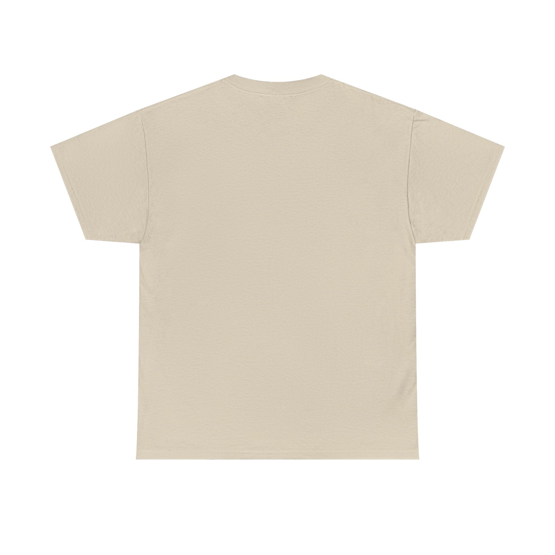 Back view of a sophisticated beige men's t-shirt, featuring a smooth fabric texture that exemplifies understated luxury.
