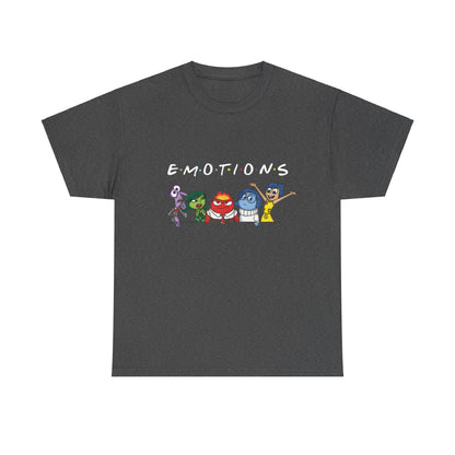 Inside Out Friends Humorous Graphic Unisex Tee Shirt in charcoal grey with an artistic display of emotions characters: Joy, Sadness, Anger, Fear, and Disgust.