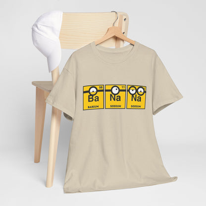 Stylish Men's Funny T-Shirt with a unique Minions Periodic Table design featuring Ba, Na, Na. A fun addition to any casual look. T Shirt, Funny, Minions.