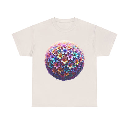 Iridescent Floral Sphere Unisex Cotton Tee Graphic T Shirt in off-white, displaying a luxurious floral sphere motif.