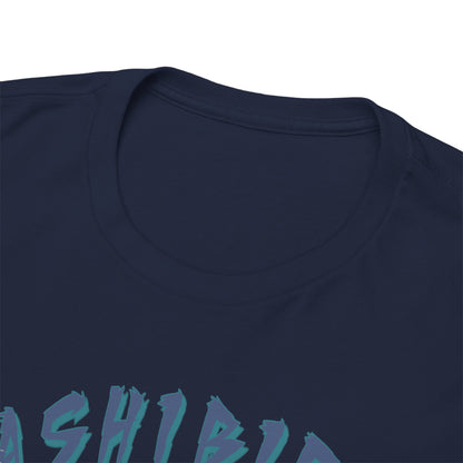 Close-up view of the neckline of a premium Hashibira Inosuke T-shirt, showcasing its soft fabric and stylish design, ideal for luxury anime apparel lovers.