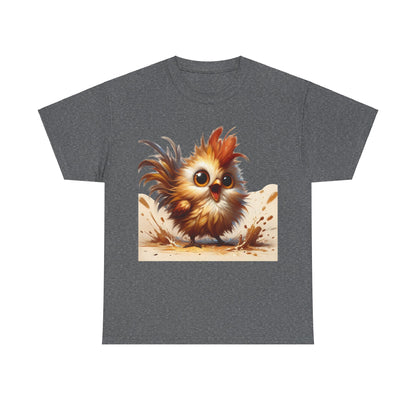 Explosive Joy Tee - Cartoon Bird Edition on a dark grey background, showcasing a charming cartoon bird that embodies joy and creativity.