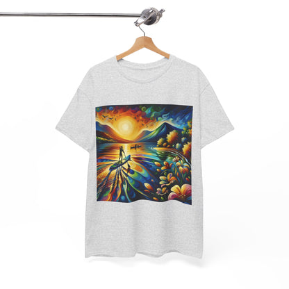 Trendy paddle boarding T-shirt styled for adventure lovers, expertly crafted by Dazzling Dreams Studio for comfort and versatility.